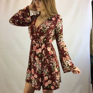 3 for $15 Xhilaration Deep V-neckline Maroon Floral Dress
